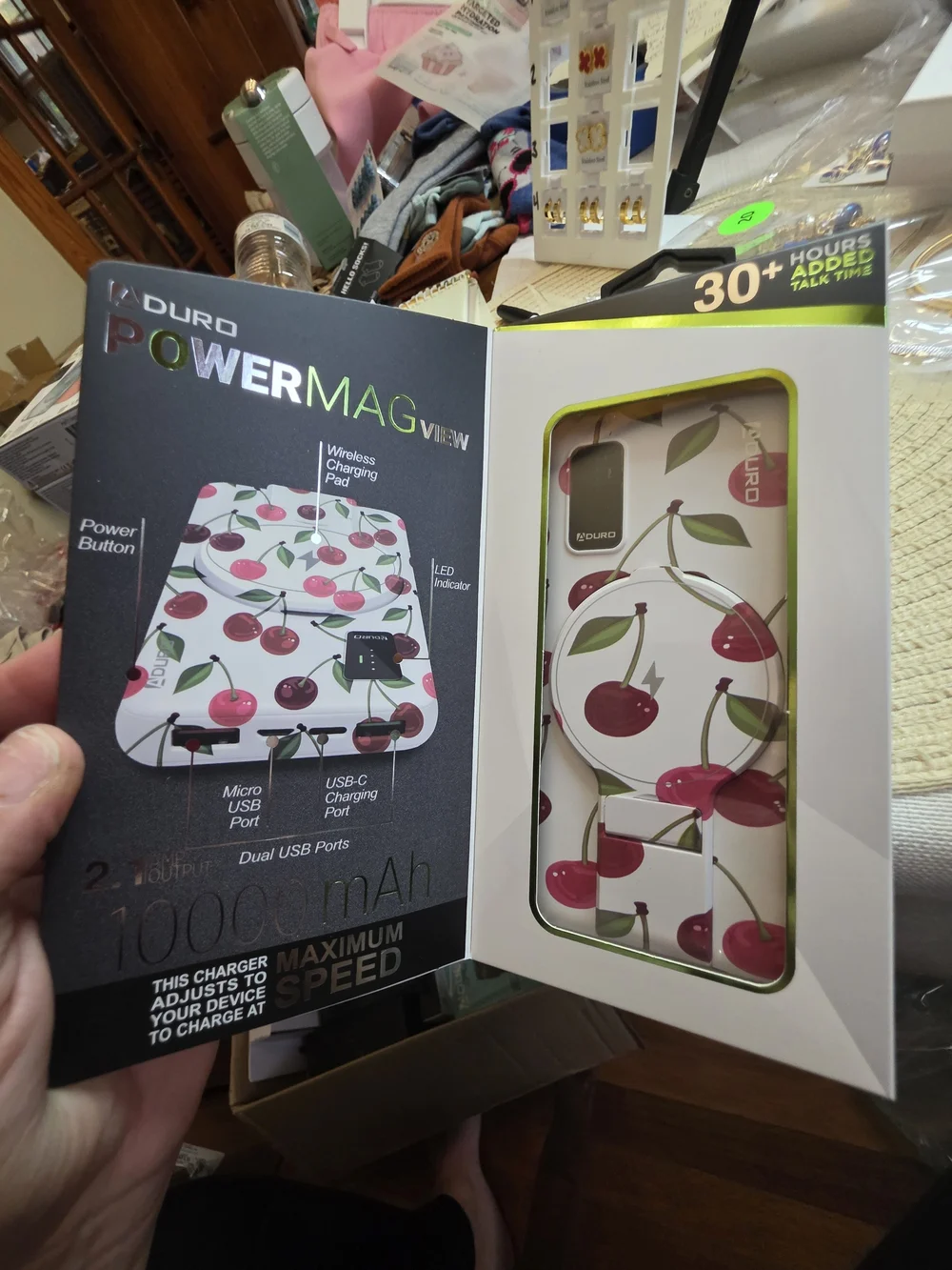 DURO PowerMag View 10000mAh Wireless Power Bank - White Cherry Design